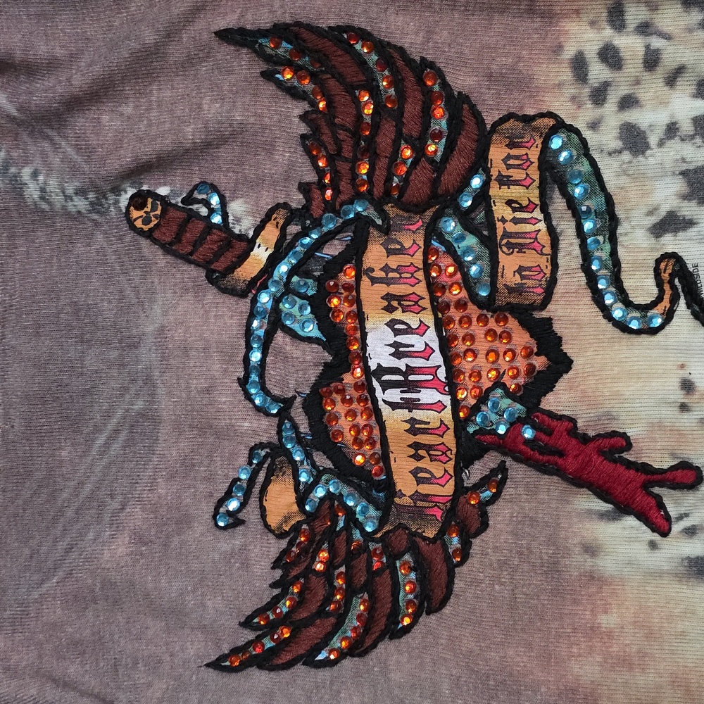 Y2K Ed Hardy Inspired Graphic Long Sleeve Top with Heart And Wing Design